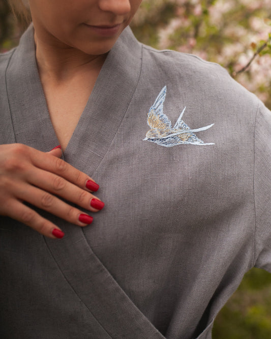 Linen kimono “Nightingales”