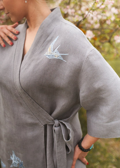 Linen kimono “Nightingales”